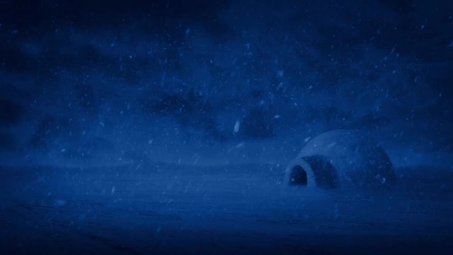 Igloo At Night In Snowstorm