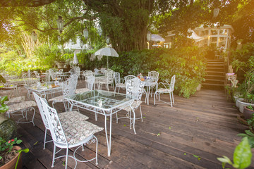 Cafe tables and chairs outside