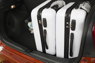 baggage in car trunk for traveling concept