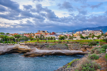 Obraz premium Las Americas beach with hotels in Tenerife, Spain