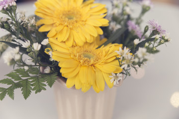 bouquet of blooming yellow gerbera