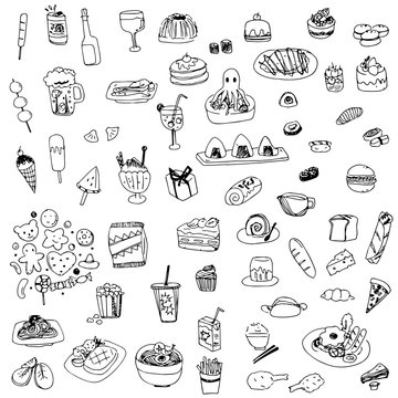 food and drink sketch drawing vector,drawing food and drink illustration
