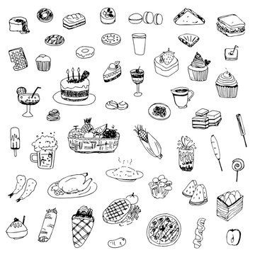 food and drink sketch drawing vector,drawing food and drink illustration