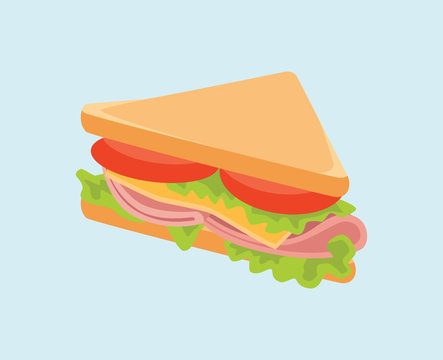 sandwich isolated with bread meat cheese tomato vegetable vector graphic illustration