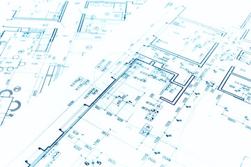 architectural background with technical drawings and constructio