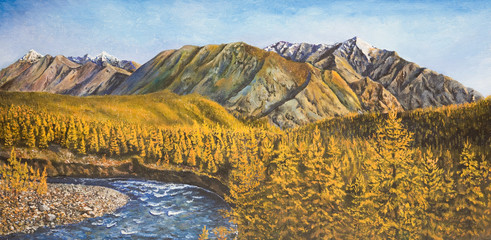 Fototapeta premium Oil painting. Autumn in the North
