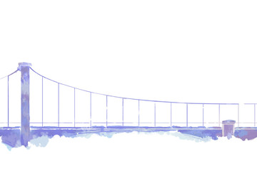 Watercolor Style Digital Artwork: The Bridge. Realistic Fantastic Cartoon Style Character, Background, Wallpaper, Story, Card Design
