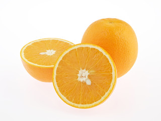 Slice of fresh orange isolated on white background