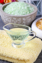 Glass jug of liquid soap