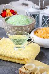 Glass jug of liquid soap