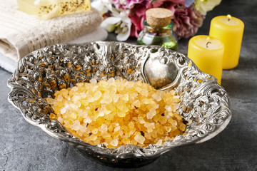 Bowl of yellow sea salt