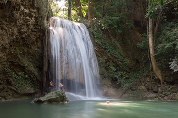 Fototapeta na wymiar Beautiful deep forest waterfall in Thailand 