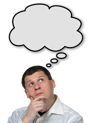 Thinking man with empty thought bubble