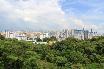 Fototapeta na wymiar Panorama view with Singapore skyline seen from Mount faber rainforest