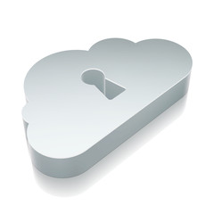 Cloud networking icon: 3d metallic Cloud With Keyhole with reflection, vector illustration.