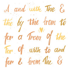 Set of hand lettered ampersands and catchwords ( at, to, for, th