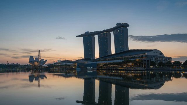 Sunrise time lapse of Singapore city skyline at Marina Bay