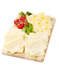 variety of sliced cheeses