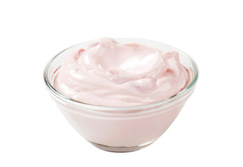 bowl of light pink yogurt