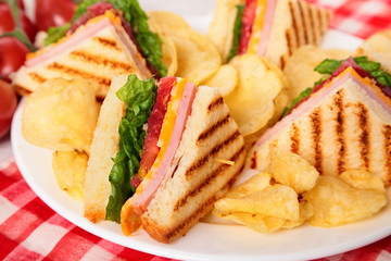 Club sandwich ham and cheese, close up