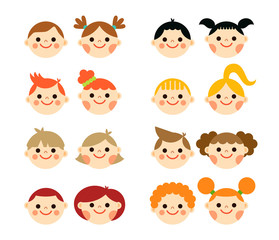 Flat style kids faces