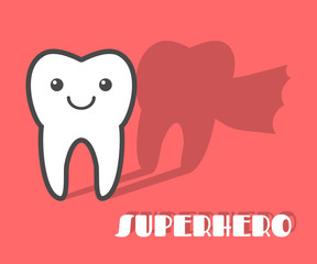 Cartoon tooth with superhero shadow.