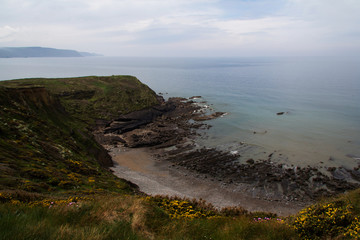 View over the coastline near Widemouth Bay in Cornwall