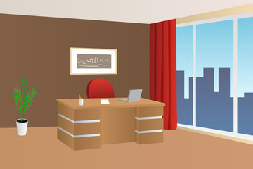 Office room beige brown red interior table chair window illustration vector