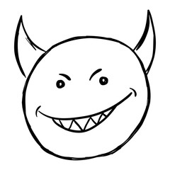 Vector Single Sketch Emoticon - Devil Smiley