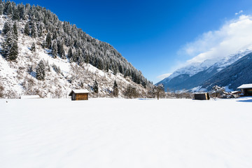 Fototapeta na wymiar Beautiful winter landscape on small village in Stubai Valley,Austria