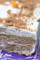 Chocolate cake with selective focus