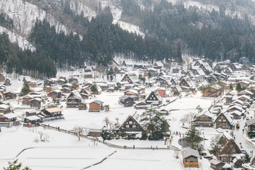 Winter Of Shirakawago with snow falling , Japan