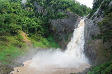 Dunhinda Waterfall on a Rainy Day