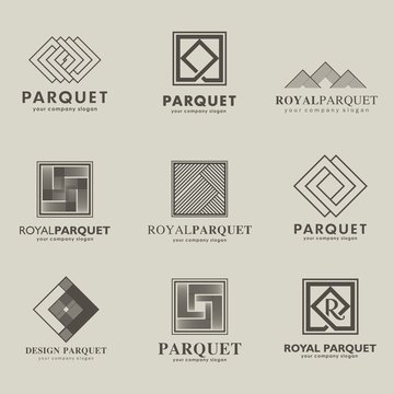 Set of vector logos parquet, parquet Board, laminate, flooring. Wooden Board