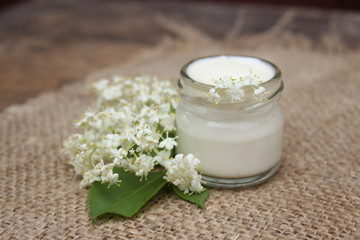Obraz na płótnie Canvas Face cream with chestnut flowers.Cosmetics.