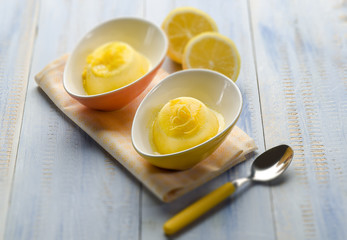 lemon ice cream, selective focus