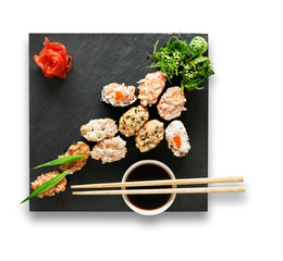 Set of sushi gunkans isolated at white.