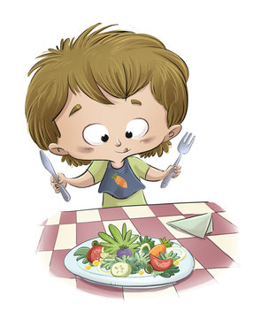 niño comiendo ensalada