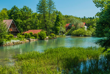 Beautiful village of Rastoke near Slunj in Croatia, river Slunjcica, old water mills and cottages