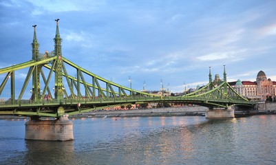 View of the Liberty bridge in Budapest city, Hungary