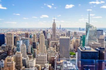 Fototapeta na wymiar Aerial view of Manhattan skyline. Tilt-shift effect applied