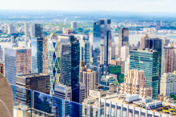 Fototapeta na wymiar Aerial view of Manhattan skyline. Tilt-shift effect applied