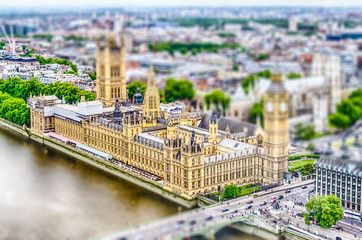 Fototapeta Houses of Parliament, London, UK. Tilt-shift effect applied obraz