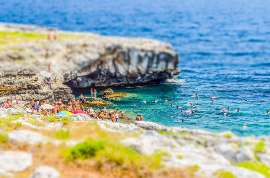 Beautiful seascape, Marina di Andrano, Apulia, Italy. Tilt-shift effect applied