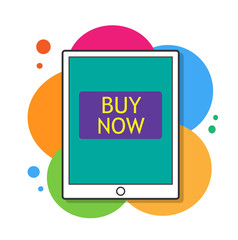 Buy Now, a hand drawn vector illustration of a tablet device with "buy now"written on the screen.