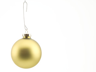golden christmas hanging against white background.