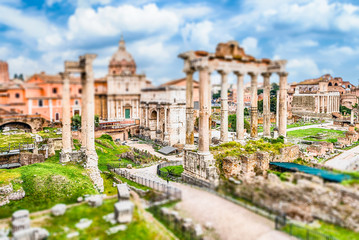 Obraz na płótnie Canvas Scenic view over the Roman Forum, Italy. Tilt-shift effect applied
