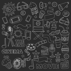Cinema icons set. Cinema pattern. Cinema icons. Cinema background. Cinema set vector. Cinema set eps. Cinema texture. Cinema set. Filmmaking and movie hand drawn images.