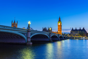 Fototapeta na wymiar Big Ben and Westminster Bridge in London at night, UK