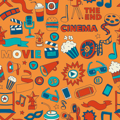 Cinema icons set. Cinema pattern. Cinema icons. Cinema background. Cinema set vector. Cinema set eps. Cinema texture. Cinema set. Filmmaking and movie hand drawn images.